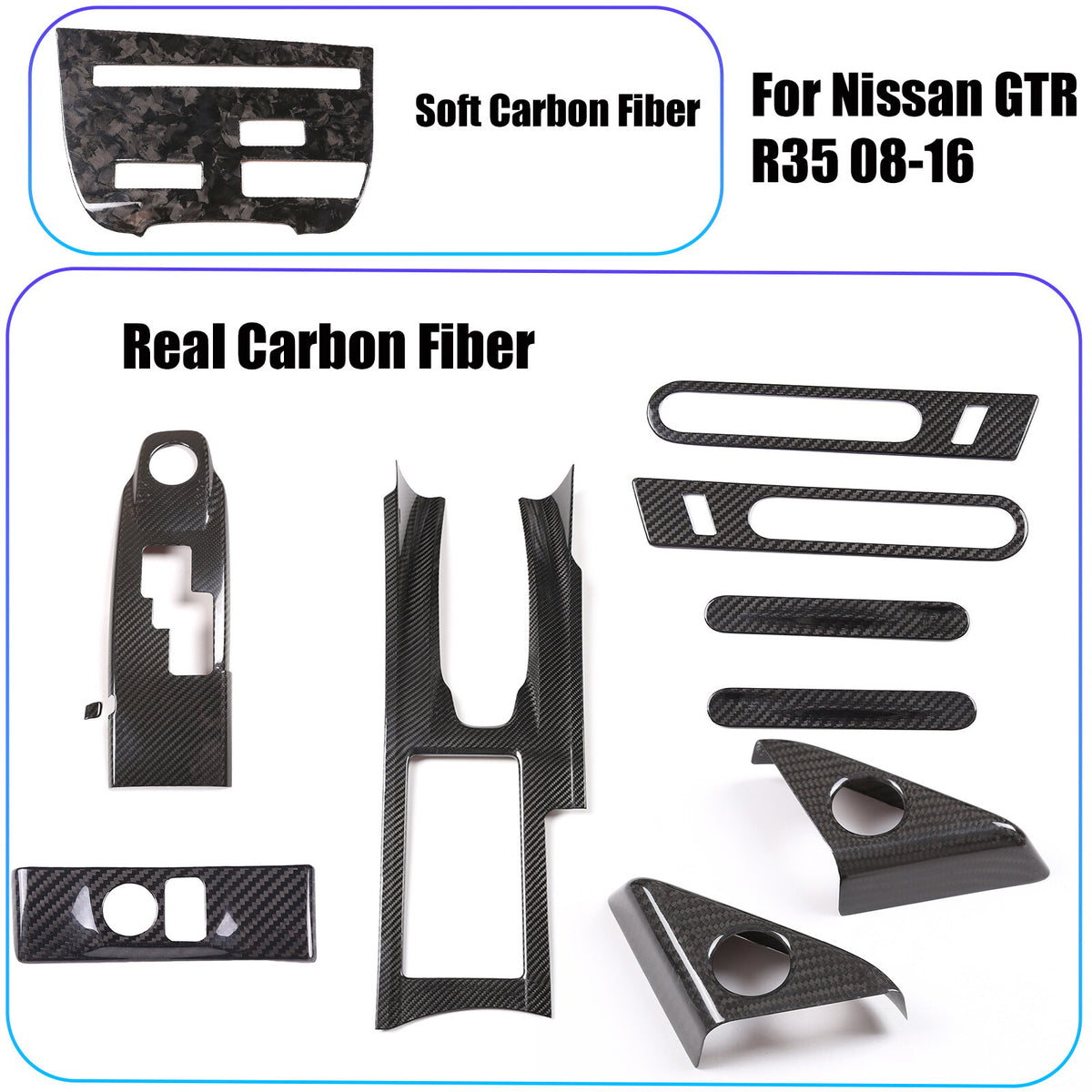 11PCS Real Carbon Fiber Interior Trim Cover Set For Nissan GTR R35 2008-2016 1