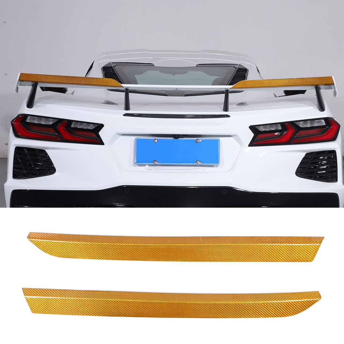 Yellow Carbon Fiber High Wing Spoiler Add-On Wicker Bill Pair For Corvette C8 2