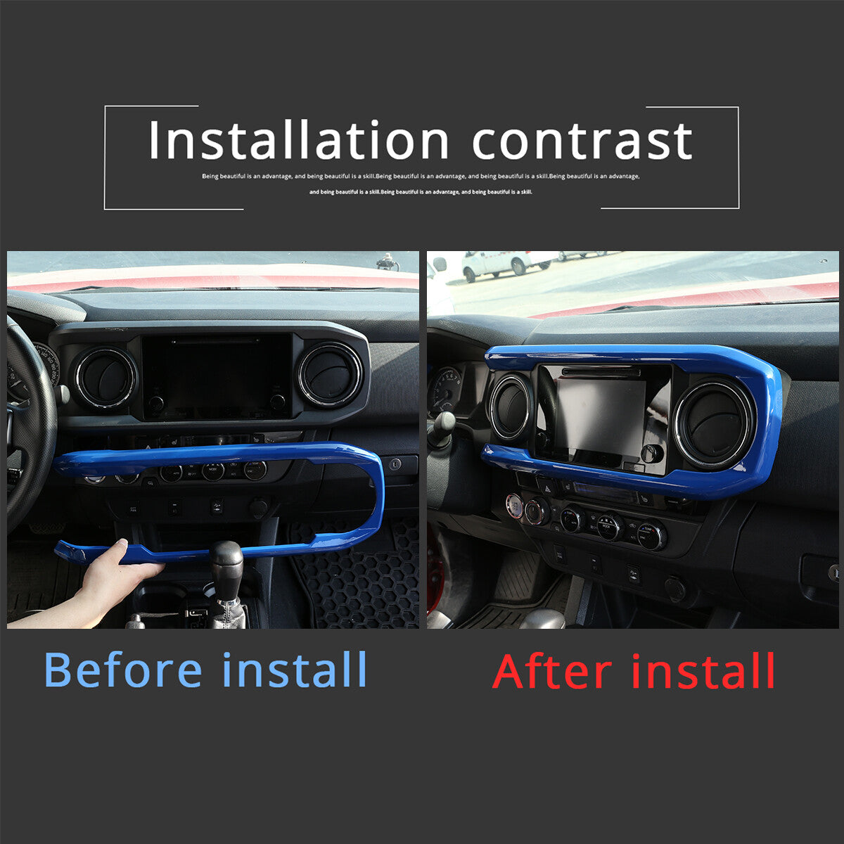 Blue ABS Dashboard Decoration U Shape Trim For Toyota Tacoma 2016-2023 US 16