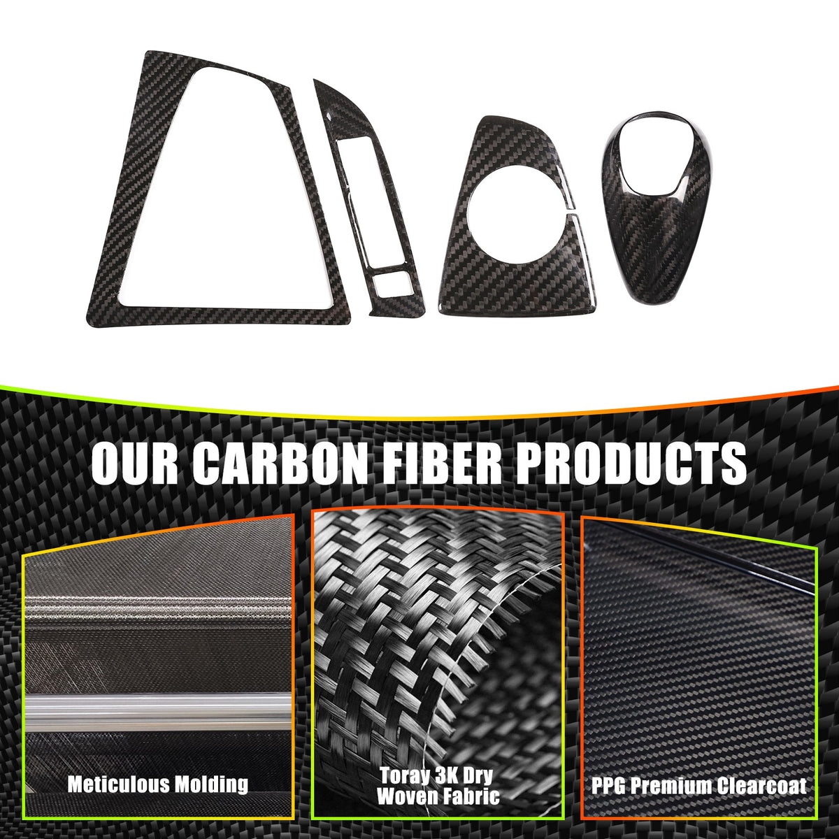 Real Carbon Fiber Center Console Panel Trim Set For BMW M3/M4 F80/F82 2014-2019 15