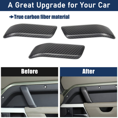 Matte Real Carbon Interior Door Handle Cover Trim For LR Defender 110 2020-23 3