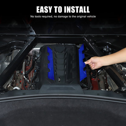Blue Real Carbon Fiber Hood Engine Side Cover Trim for Corvette C8 2020+ 8