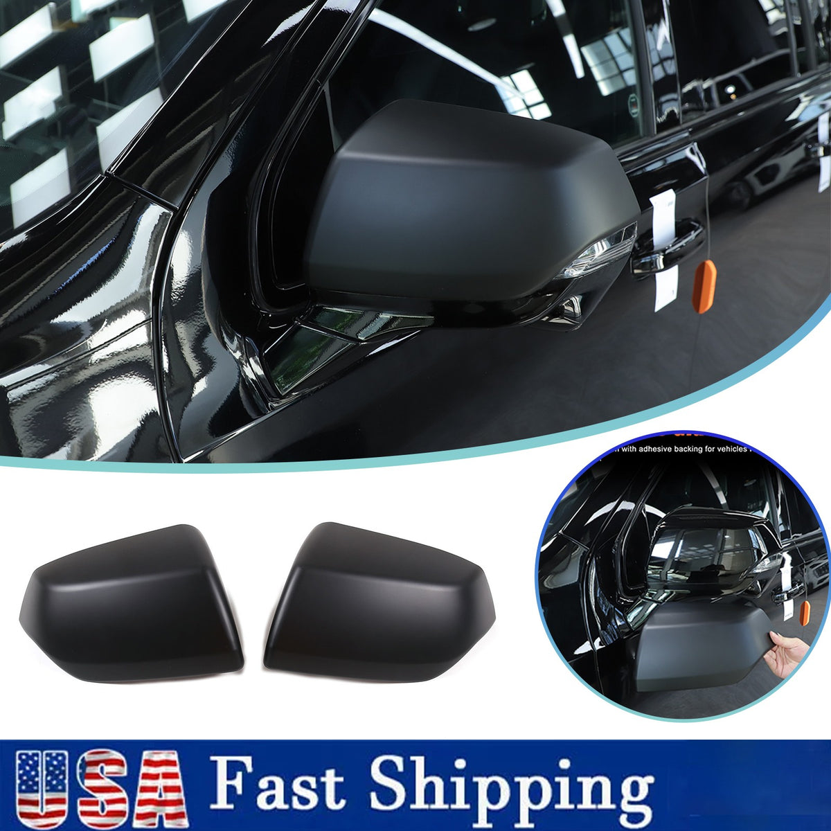 Matte Black Side Rearview Mirror Cover Caps For Cadillac Escalade 2021-2023 US 1