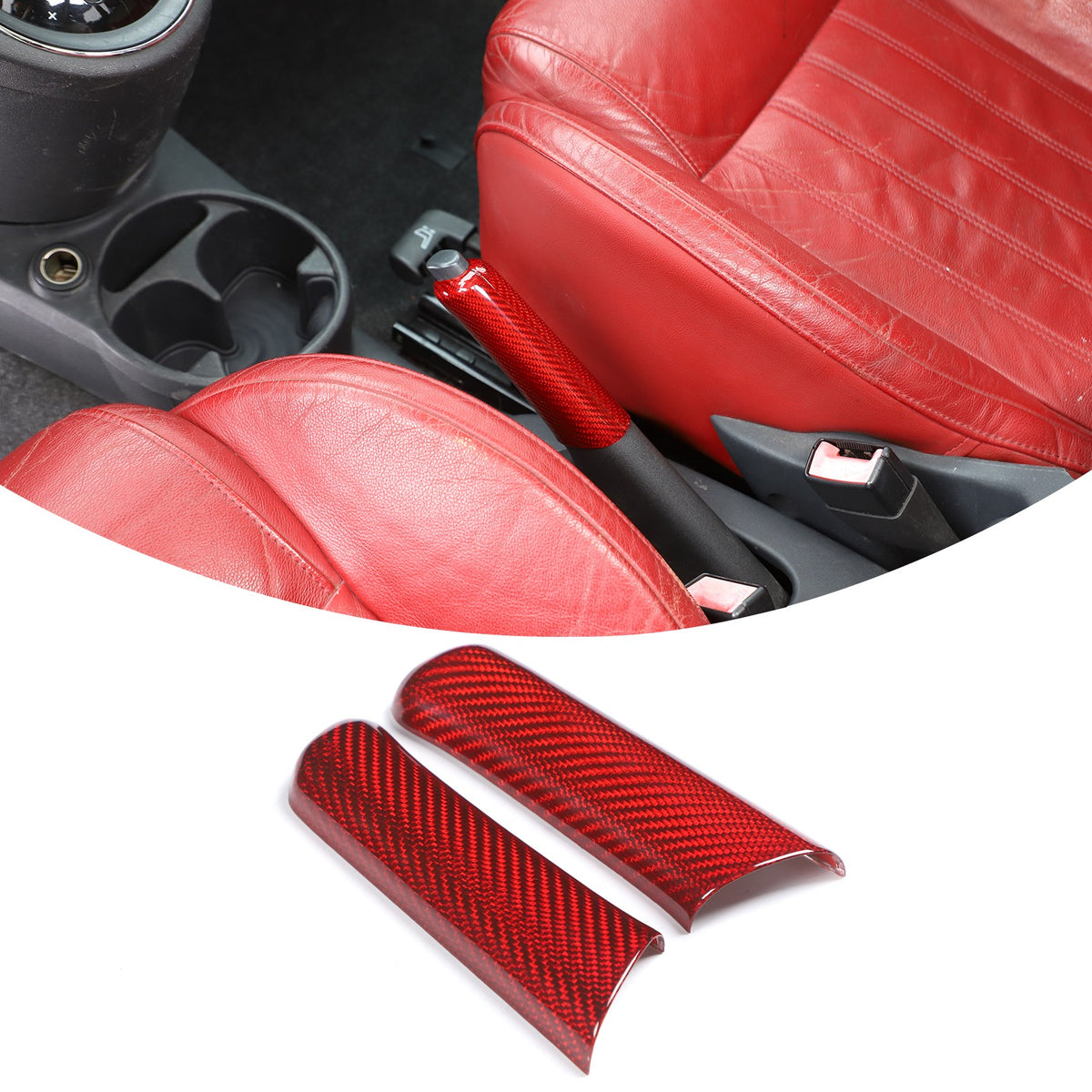 Red Real Carbon Fiber Handbrake Trim Cover For Fiat 500 2007+ 14