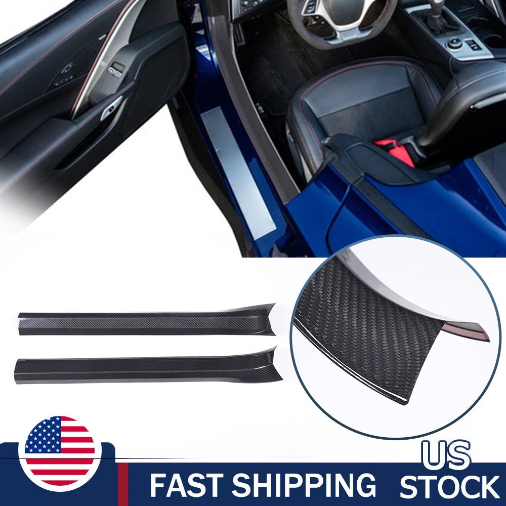 Door Sill Real Carbon Fiber Interior Built-in Trim For Corvette C7 14-19 US 1
