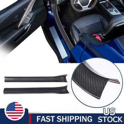 Door Sill Real Carbon Fiber Interior Built-in Trim For Corvette C7 14-19 US 1