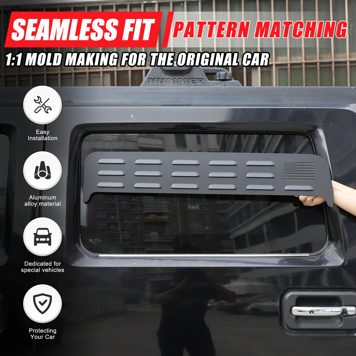 USA Flag Rear Window Vent Louver Shutter Cover Trim for Hummer H2 2003-09 US 5