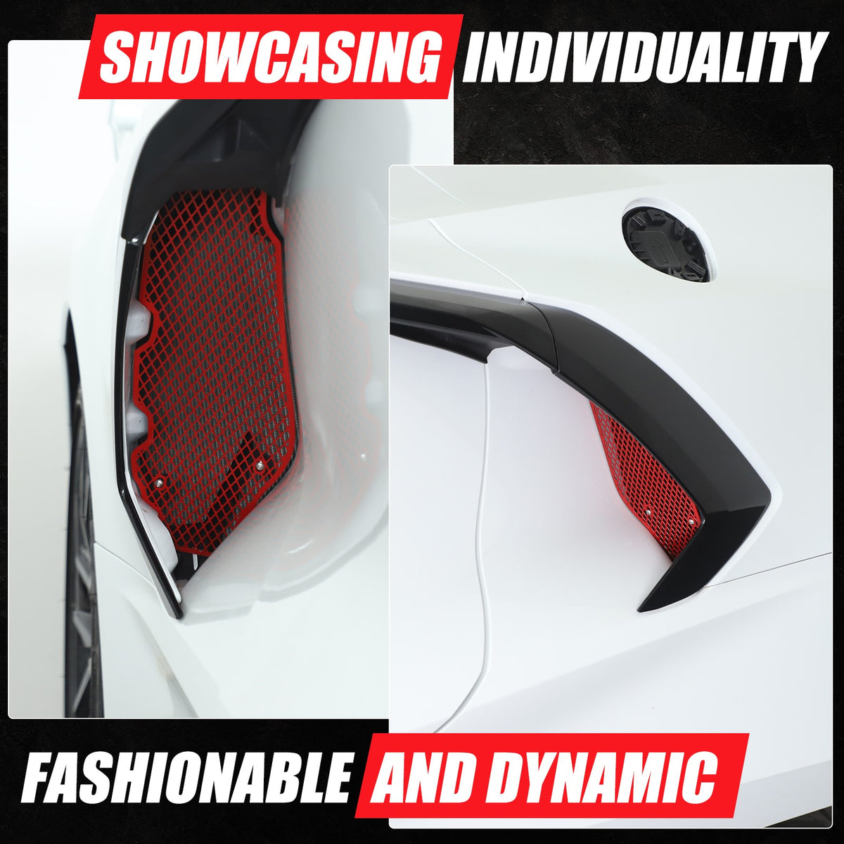 Red Steel Side Intake Mesh Grille Insert Guard For Corvette C8 2020-2026 10