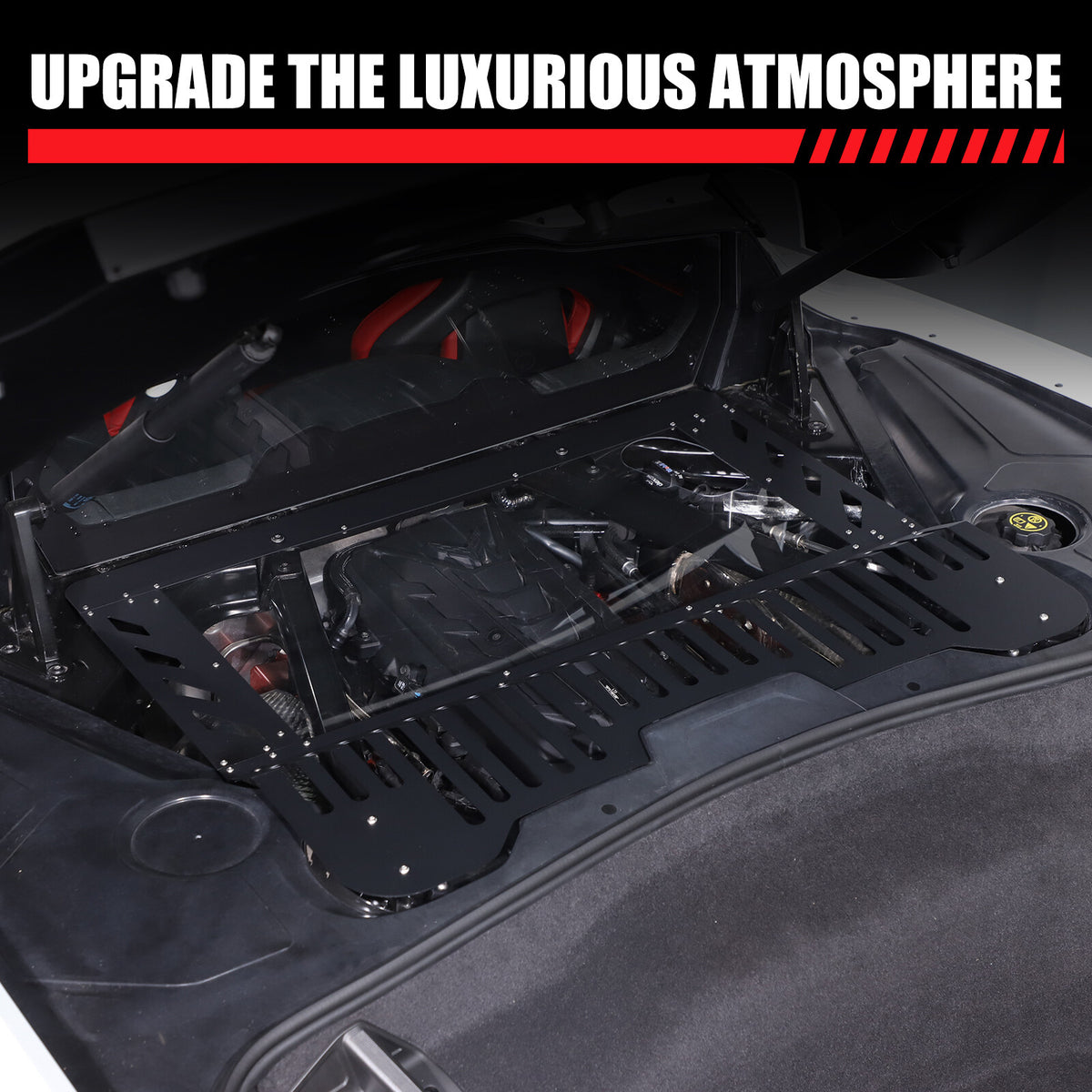 Black Aluminum Engine Hood Transparent Panel Cover Trim For Corvette C8 20+ 7