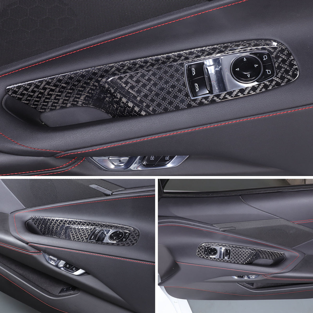 Real Carbon Fiber Window Lift Button Frame Trim For Corvette C8 Coup 2020-2026 11