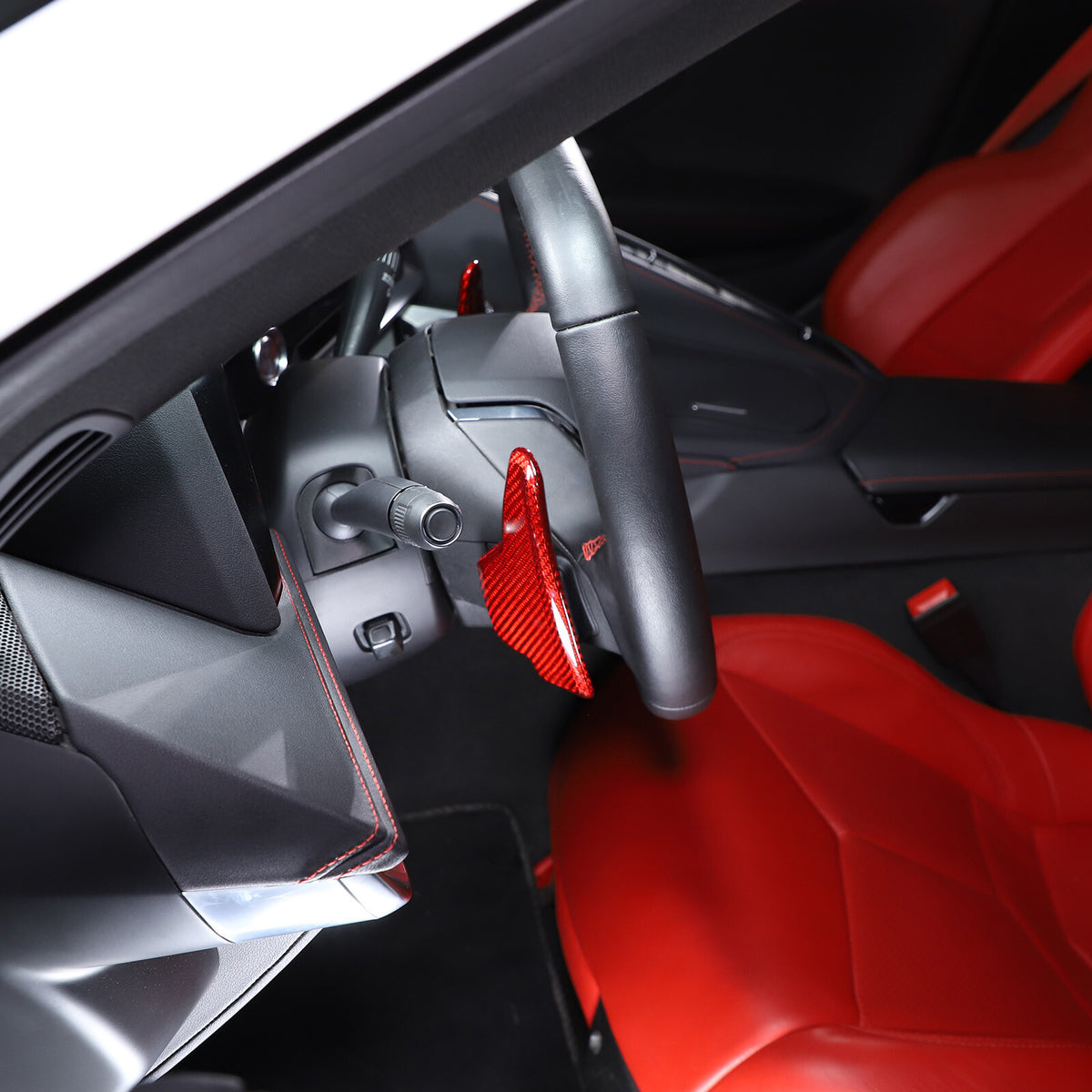 Red Real Carbon Fiber Gear Shift Paddles Paddle Shifters For Corvette C8 20+ US 9