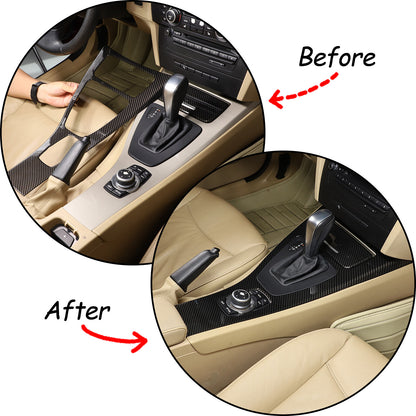 Fit for BMW E90 E92 E93 2008-2012 Carbon Fiber Center Console Gear Shift Cover 18