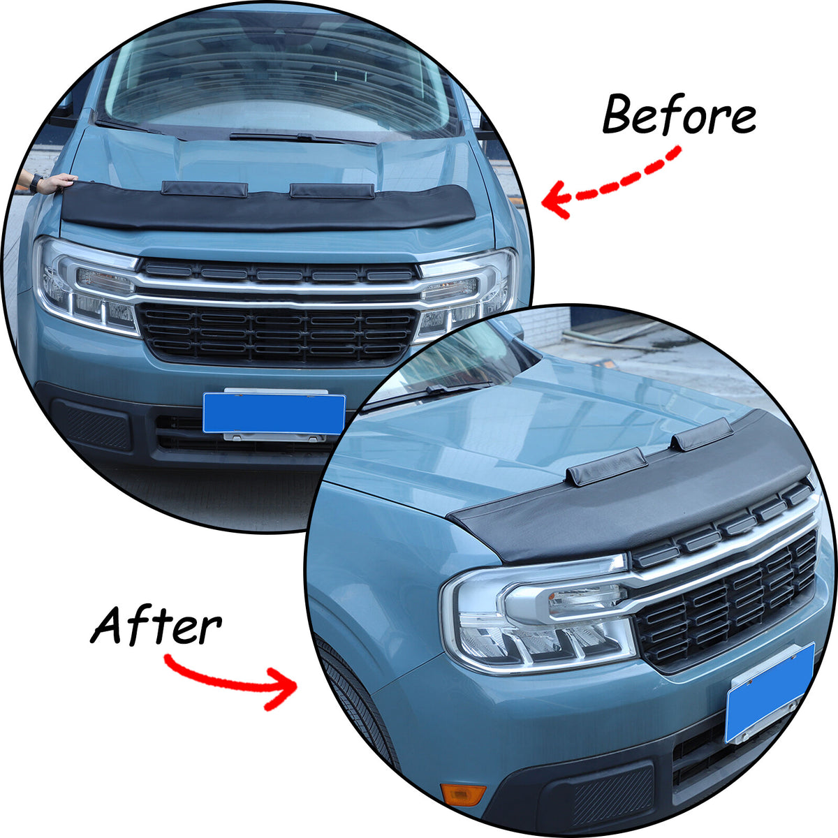 Black Car Bonnet Hood Bra Protector Mask Cover For Ford Maverick 2022-23 US 11
