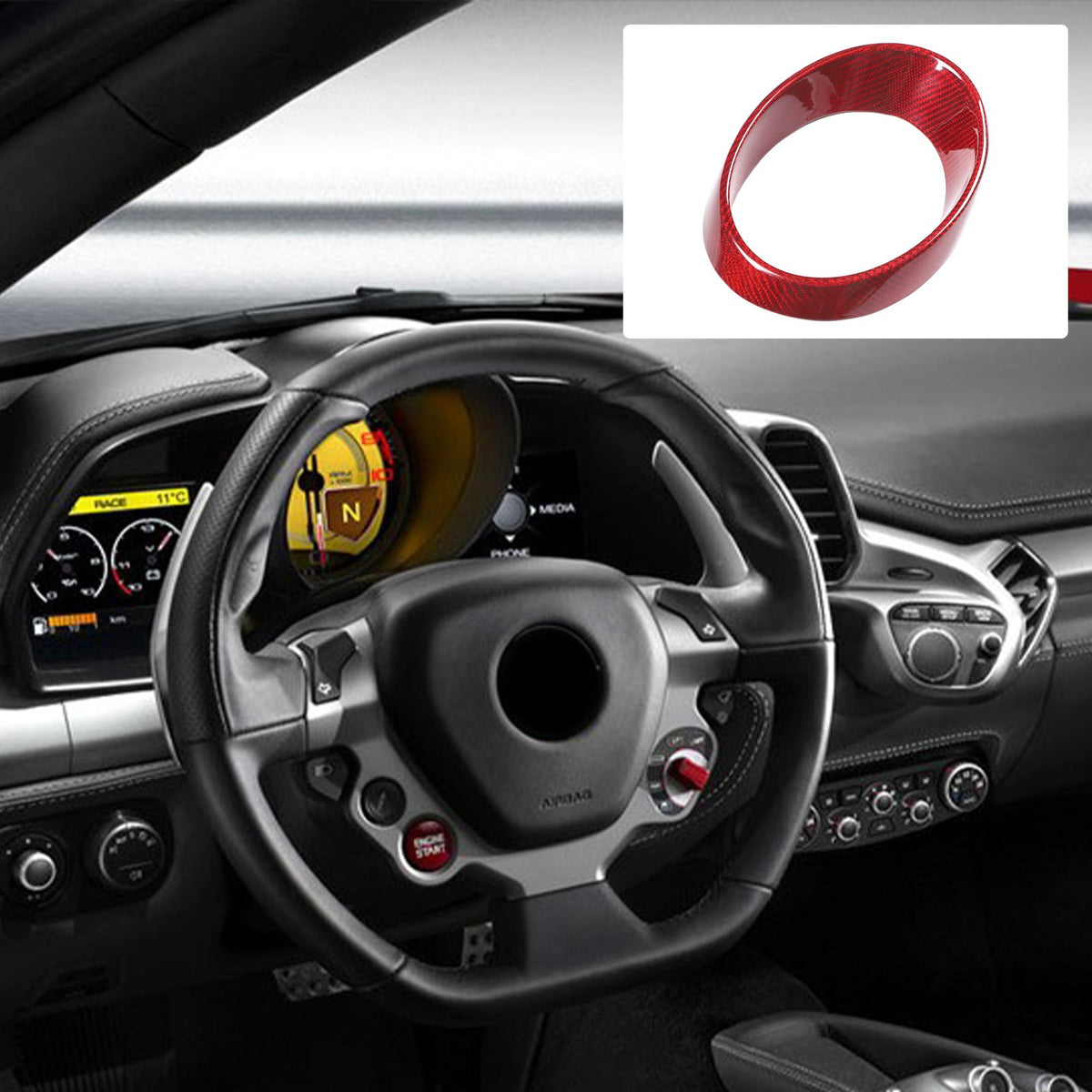 Red Real Carbon Fiber Instrument Tachometer Cover For Ferrari 458/488 2011-2016 14