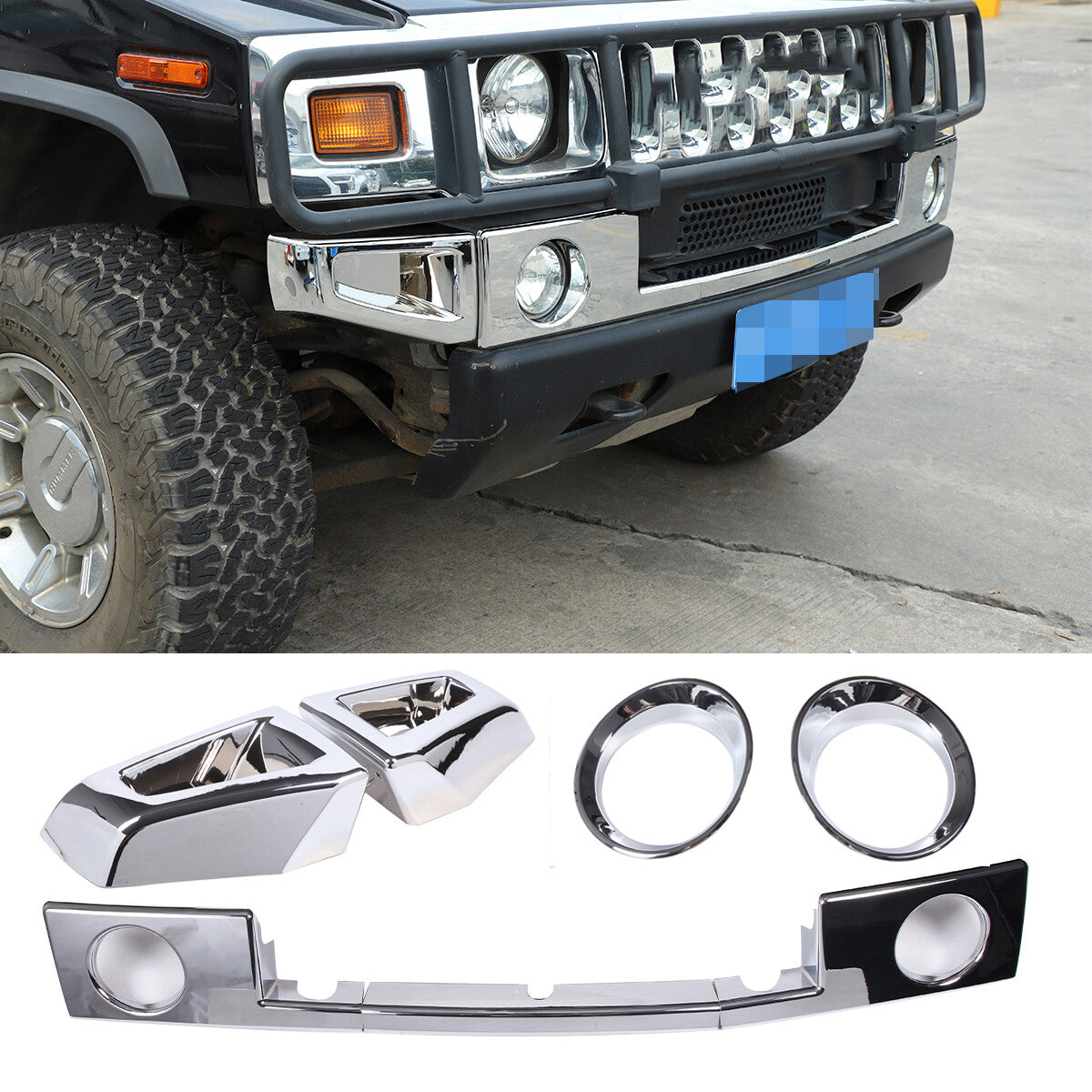 7PCS Chrome Front Bumper & Side Cover Trim Kit For Hummer H2 SUV SUT 2003-2009 1