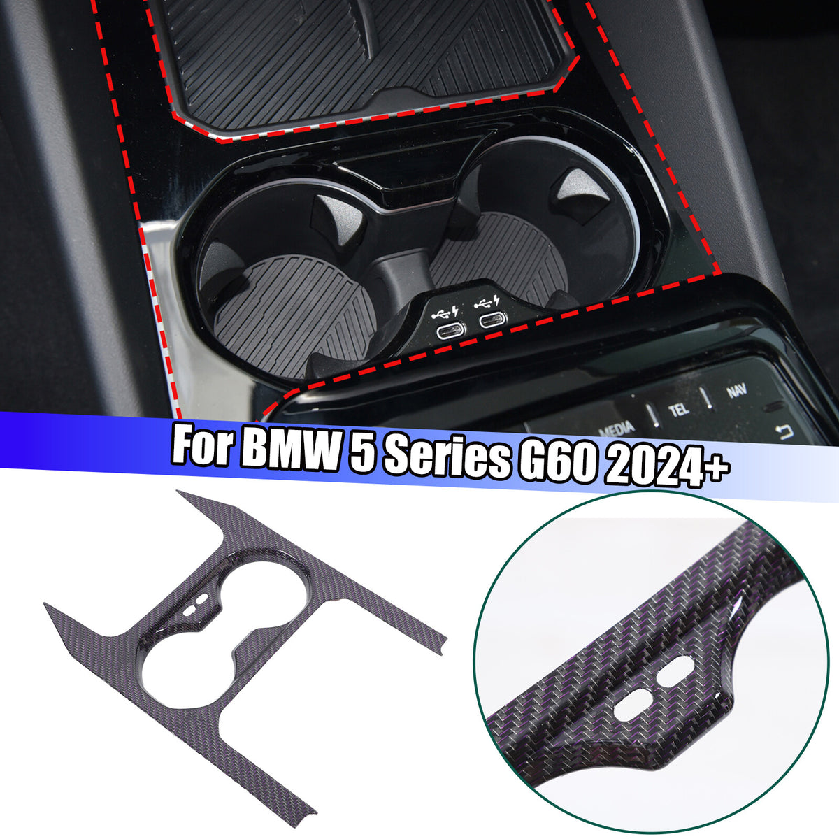 Purple Real Carbon Fiber Interior Center Console Trim For BMW 5 Series G60 2024+ 1