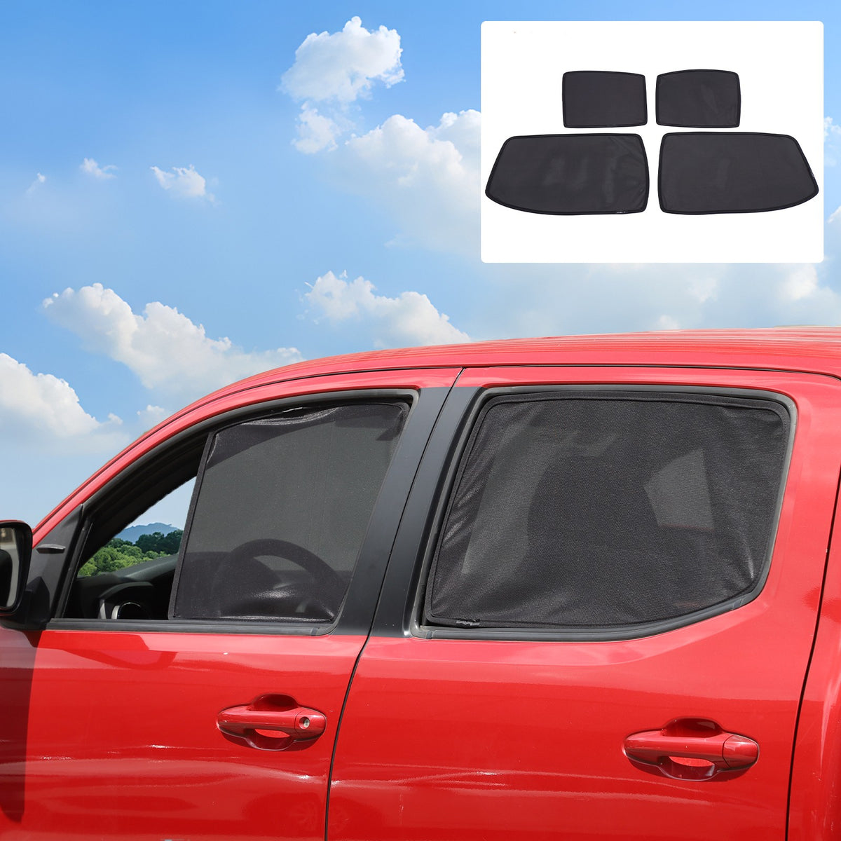 Front Rear Window Sun Shade Cover Mesh Shield Screen For Toyota Tacoma 2016-2022 1