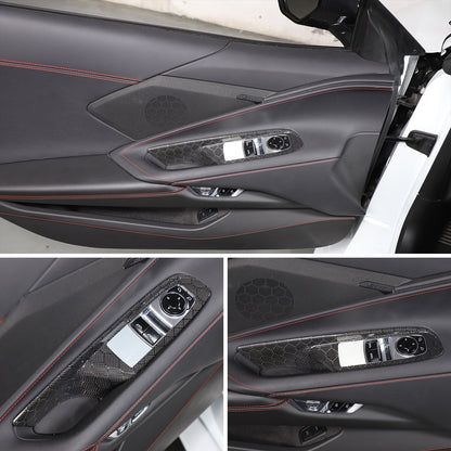 Honeycomb Carbon Fiber Window Lift Switch Panel Trim For Corvette C8 Convertible 5