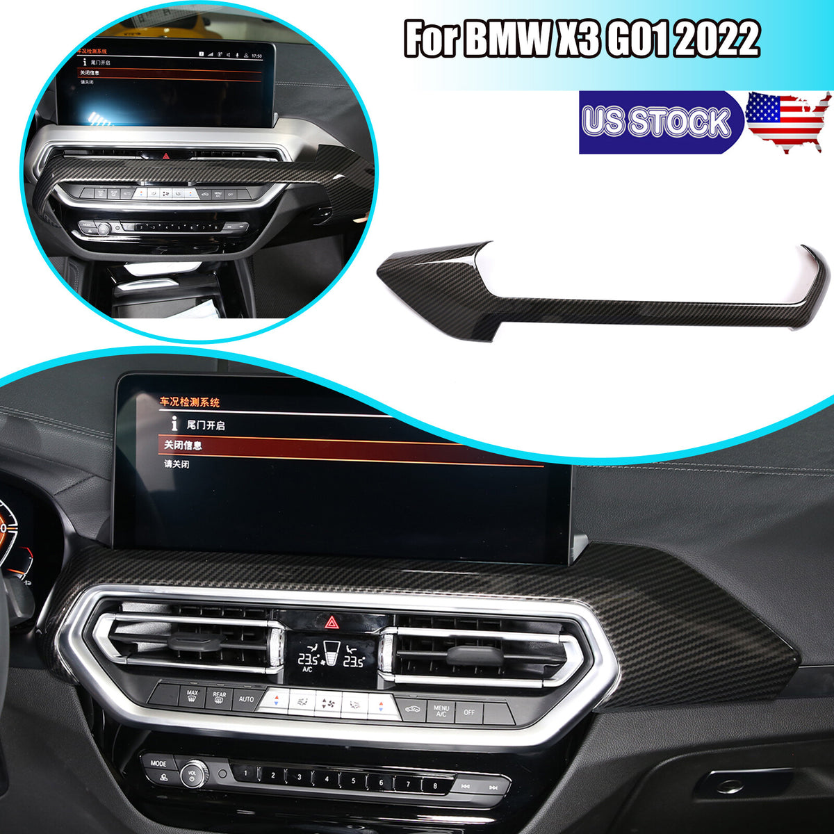 For BMW X3 G01 X4 2018~2022 Cover Trim Style Middle Carbon Fiber Air Outlet Vent 1