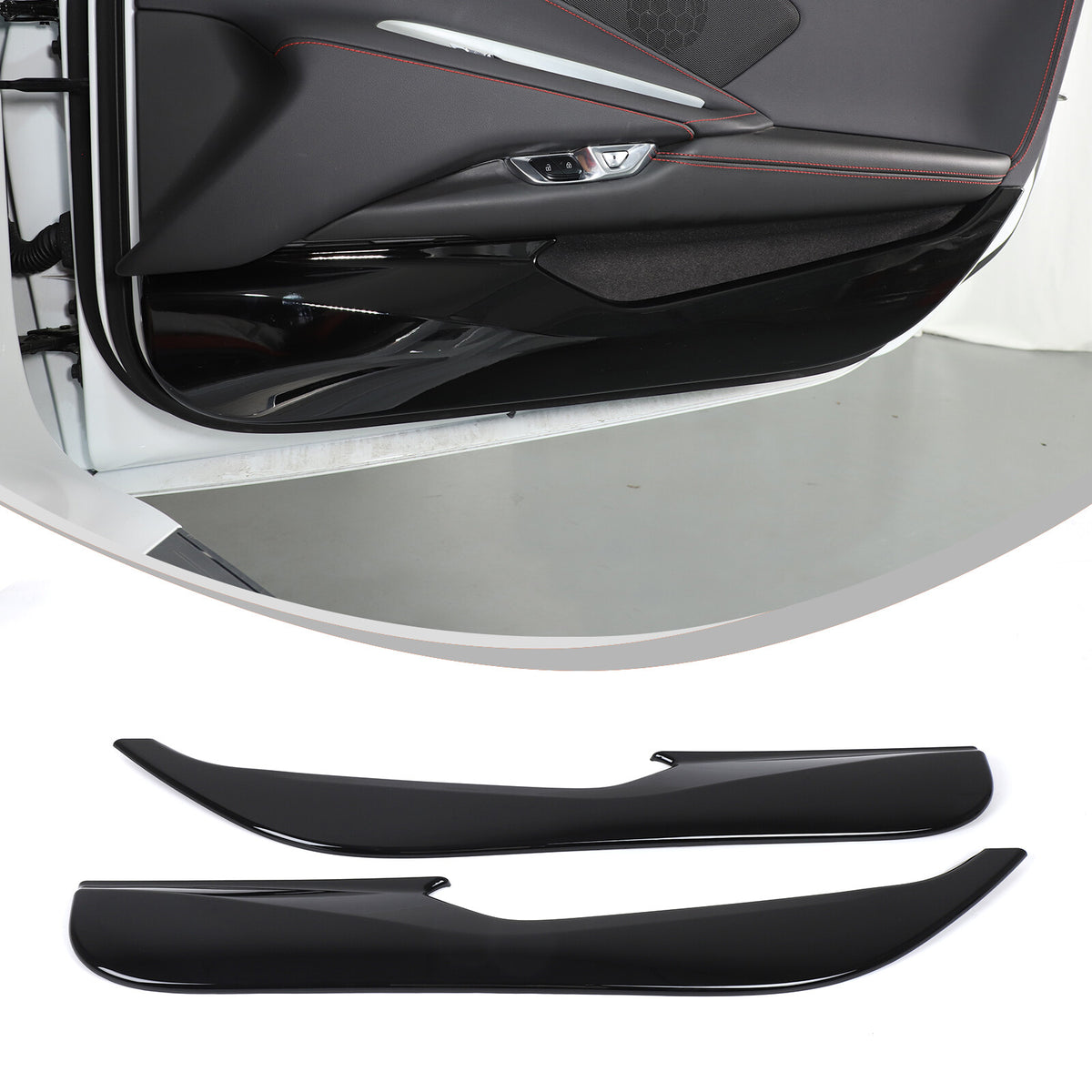 Glossy Piano Black ABS Interior Door Anti-Kick Panel Trim For Corvette C8 20+ US 18