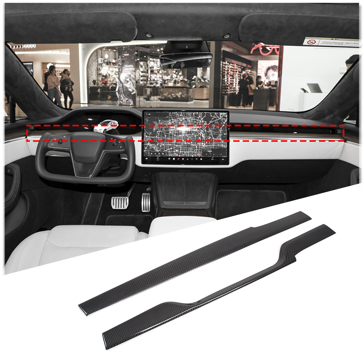 Real Dry Carbon Fiber Center Console Interior Trim Cover For Tesla Model S 23+ 77
