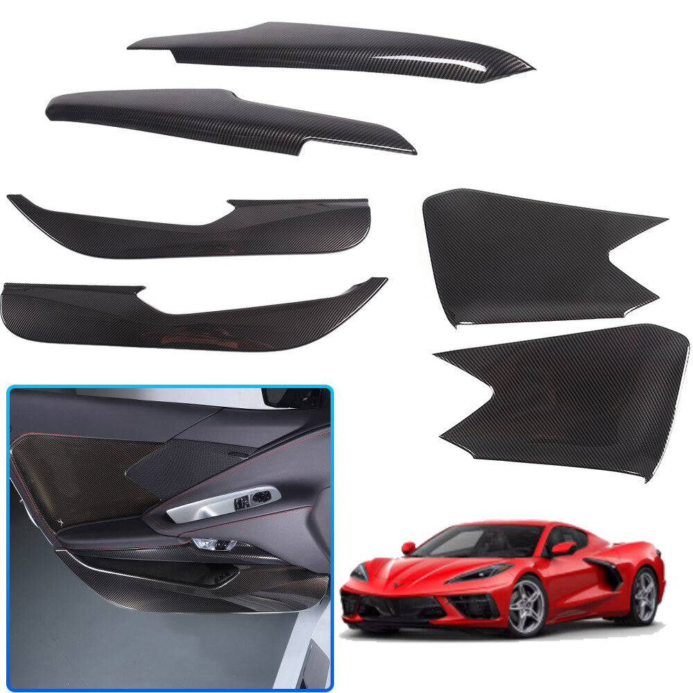 ABS Carbon Fiber Interior Anti-Kick Door Panel Cover Trim Kit For Corvette C8 1
