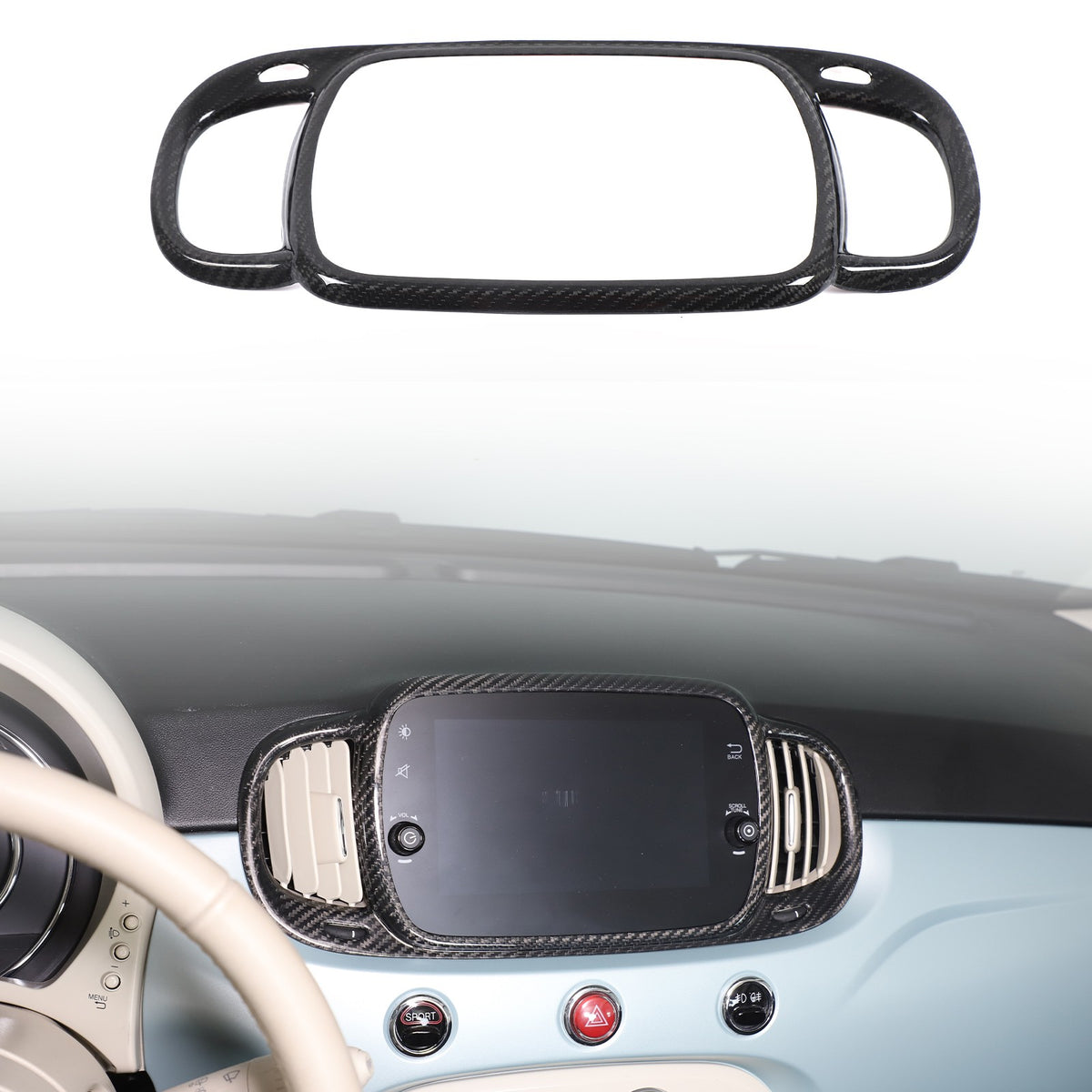 Real Carbon Fiber Center Air Vent Trim For Fiat 500/Abarth 595 695 21-23 US 2