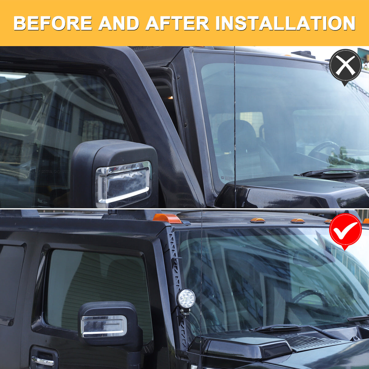 Black Steel A-Pillar LED Light Bar Mount Bracket For Hummer H2 2003-2009 US 14