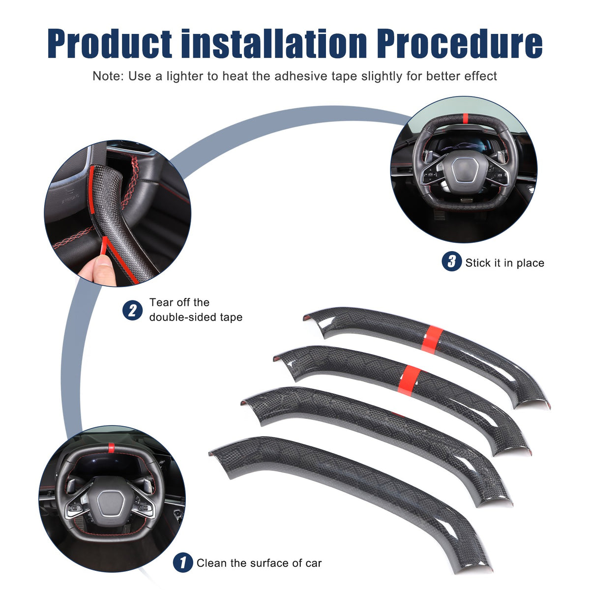 Red Top Honeycomb Carbon Fiber Steering Wheel Trim Cover For Corvette C8 2020+ 3