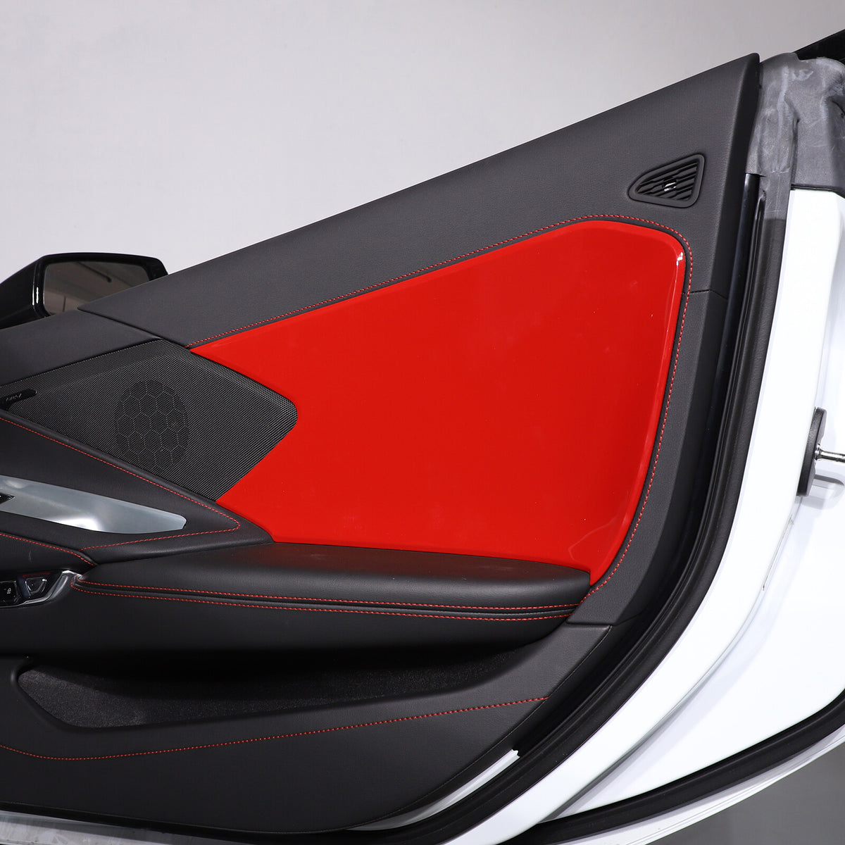 Red ABS Interior Door Anti-Kick Panel Cover Trim Frame For Corvette C8 20-26 2