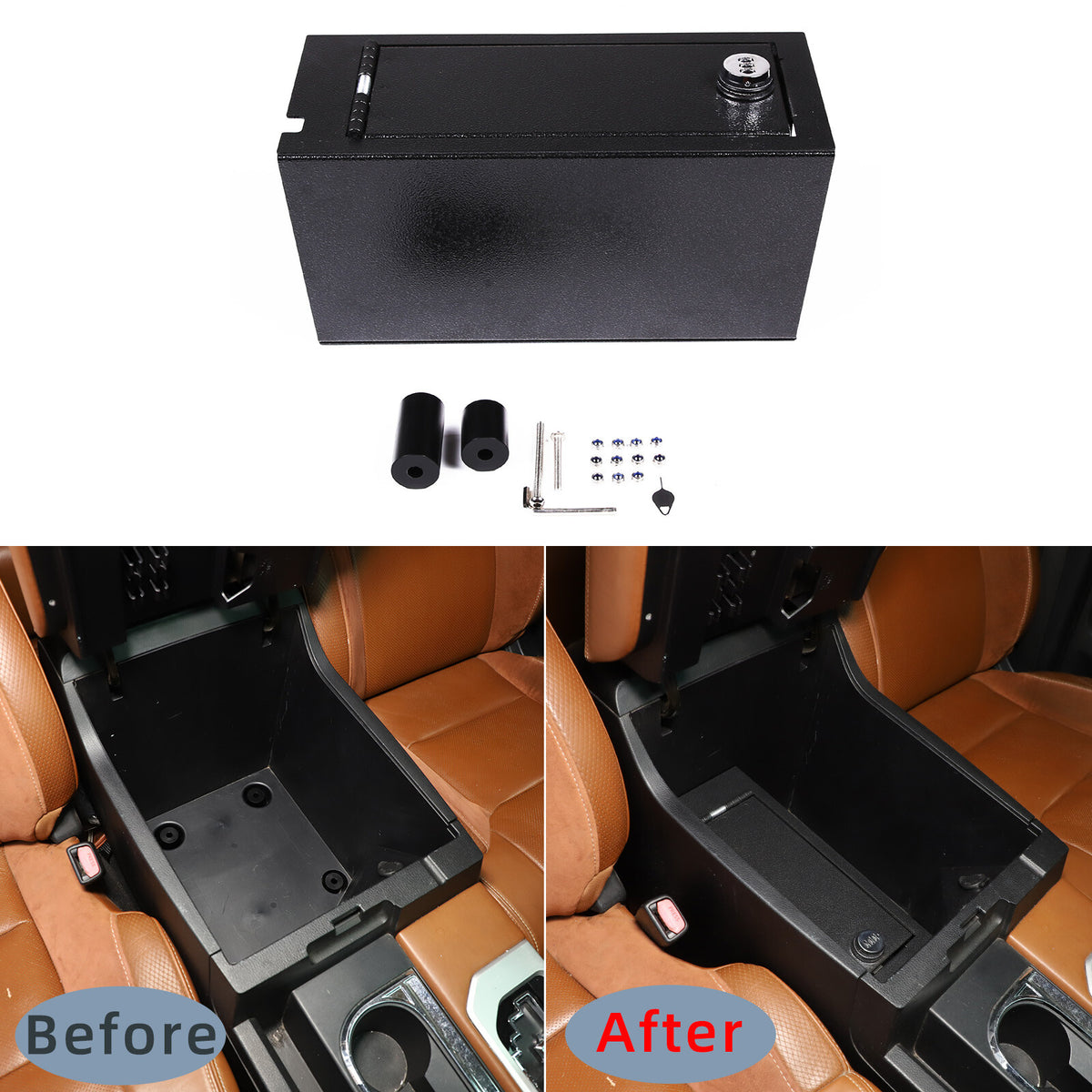 For Toyota Tundra 2014-21 Center Console Small Safe GUN Storage Lock Box W/ TRAY 16