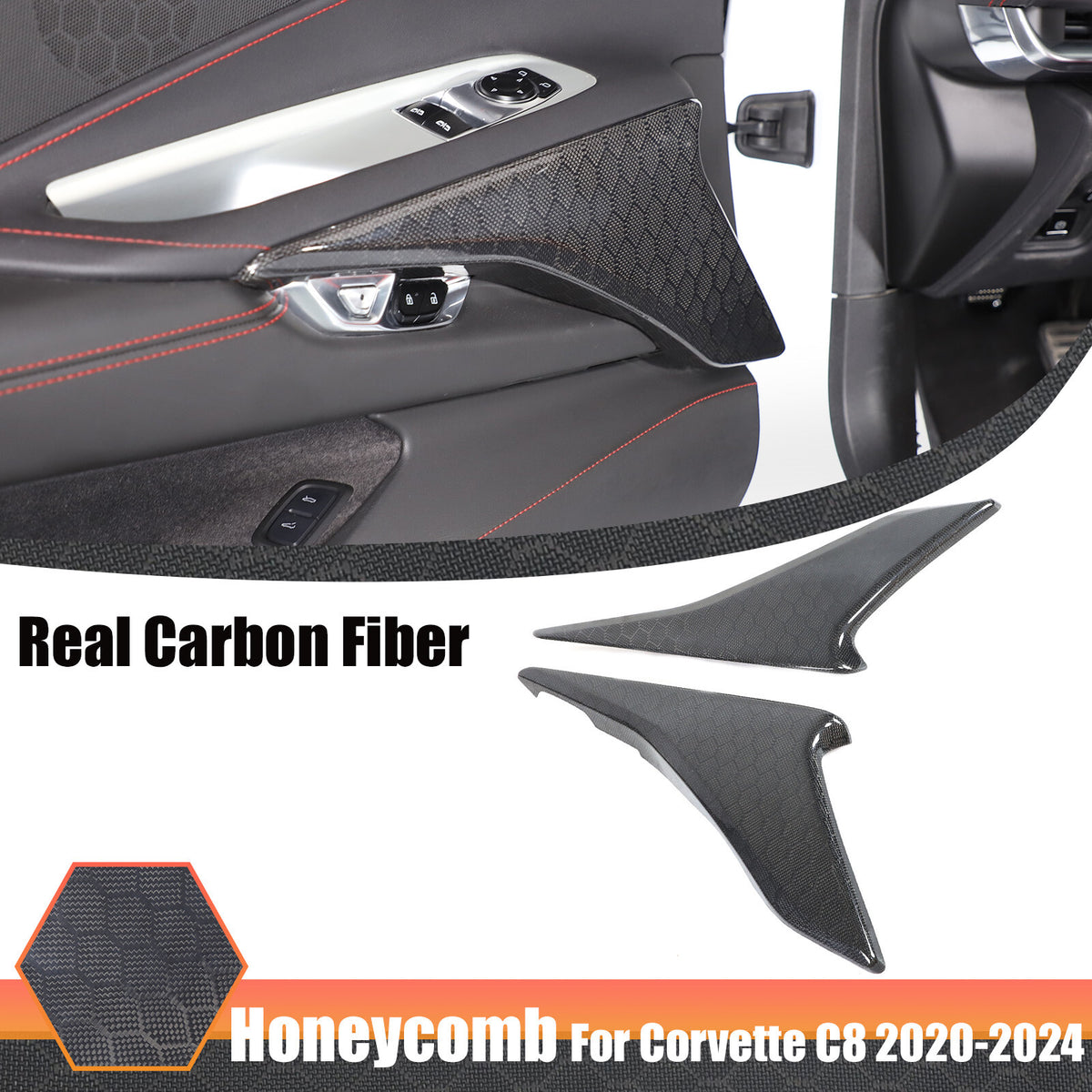 Real Honeycomb Carbon Fiber Interior Door Panel Cover Trim For Corvette C8 20-26 1
