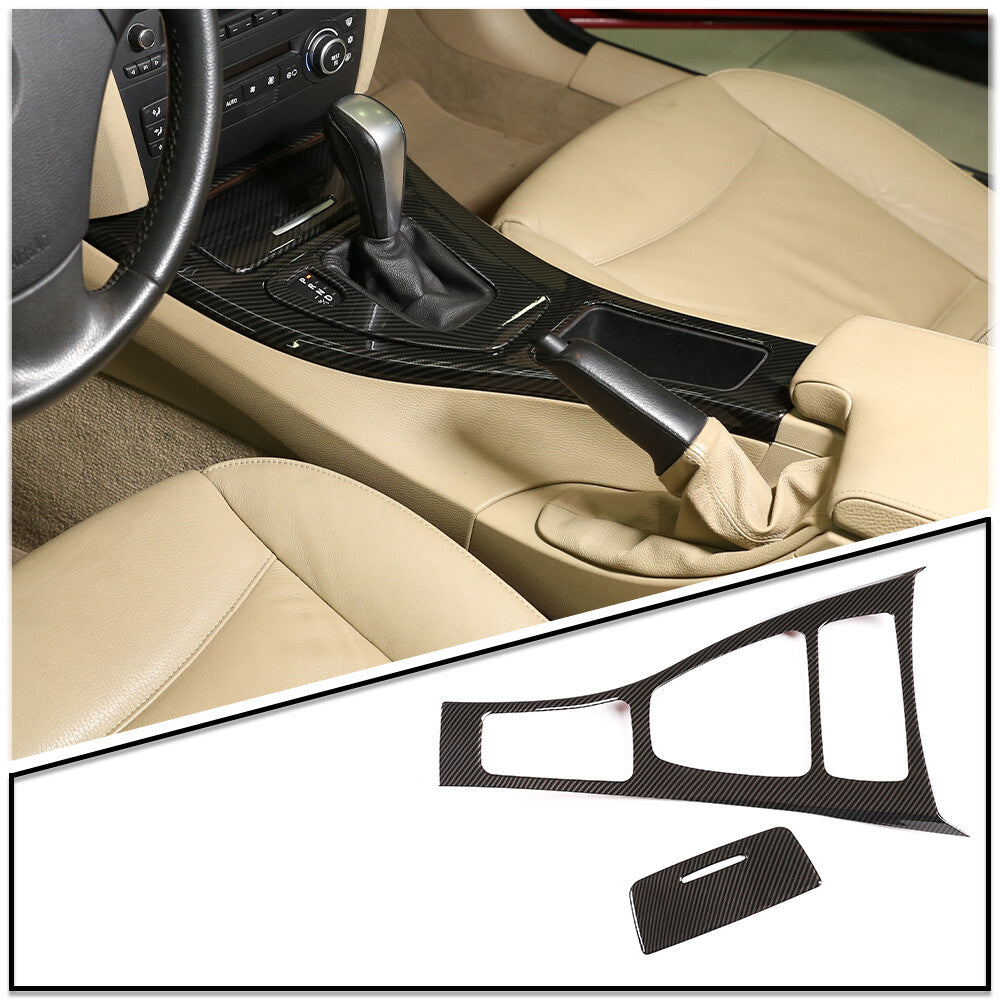 For BMW E90 E92 E93 05-12 ABS Carbon Fiber Center Console Gear Shift Panel Cover 3