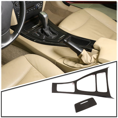For BMW E90 E92 E93 05-12 ABS Carbon Fiber Center Console Gear Shift Panel Cover 3