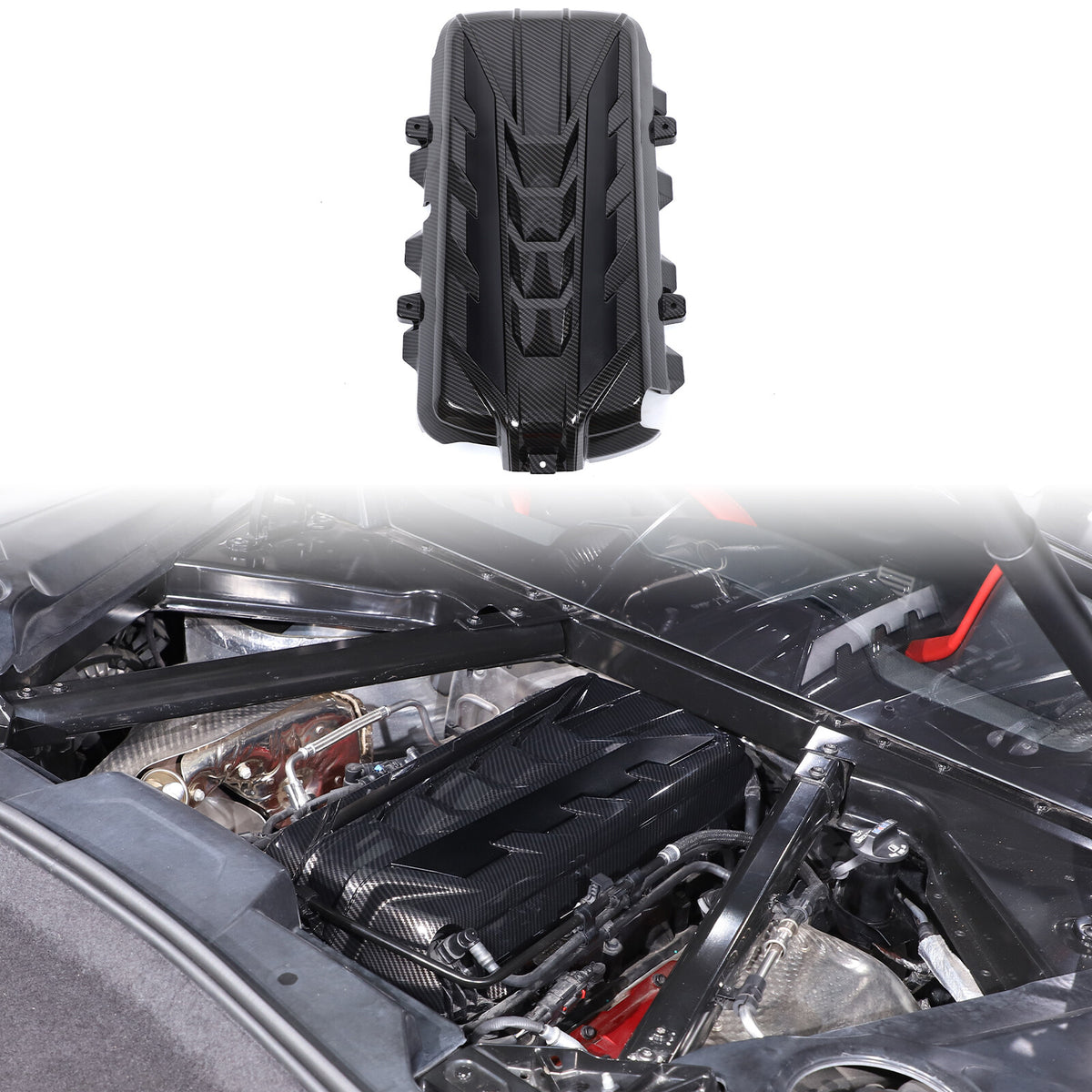 ABS Carbon Fiber Engine Bay Panel Cover in Edge Black For Corvette Coupe C8 20+ 7