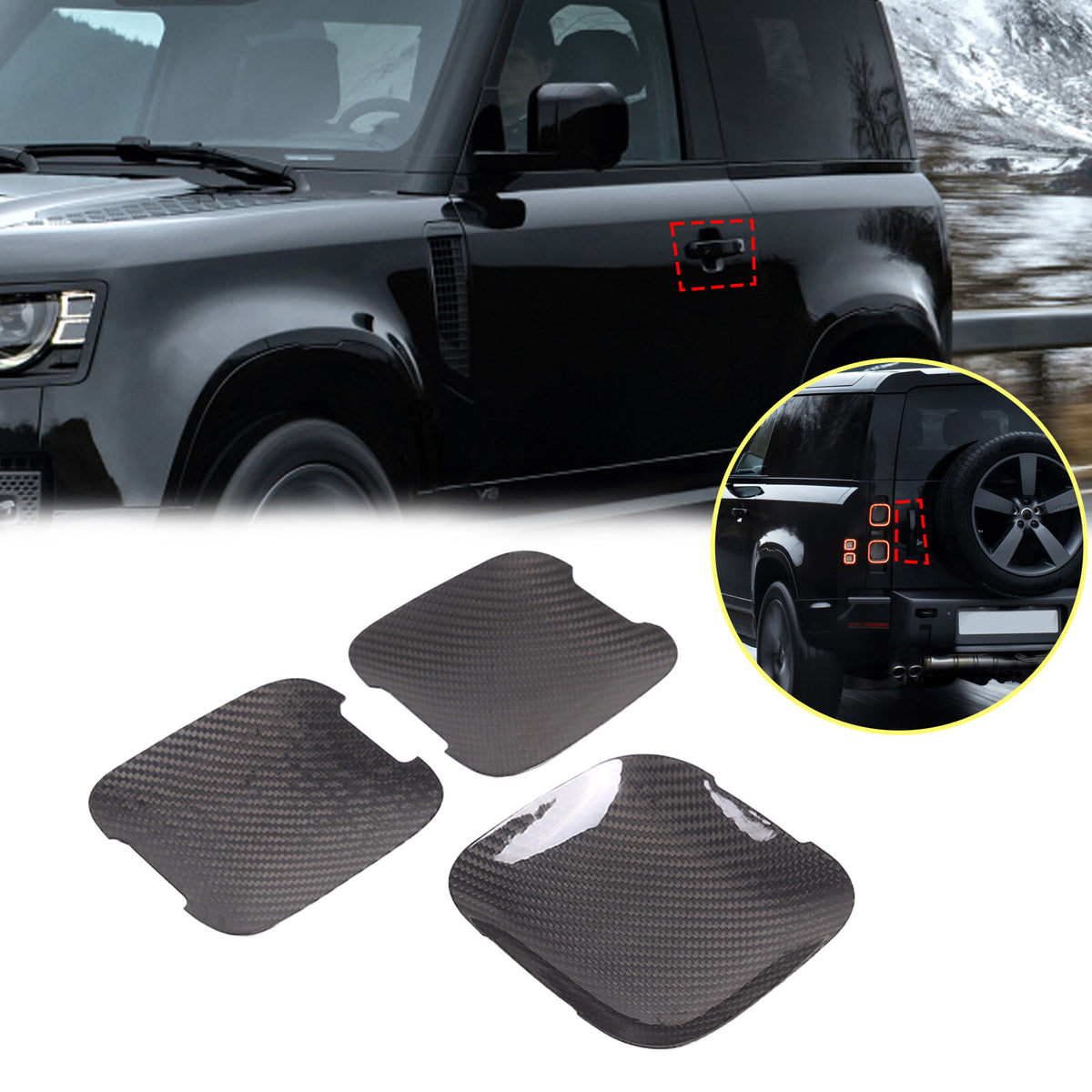 Real Carbon Exterior Side Door Bowl Cover Trim For Land Rover Defender 90 20-24 1