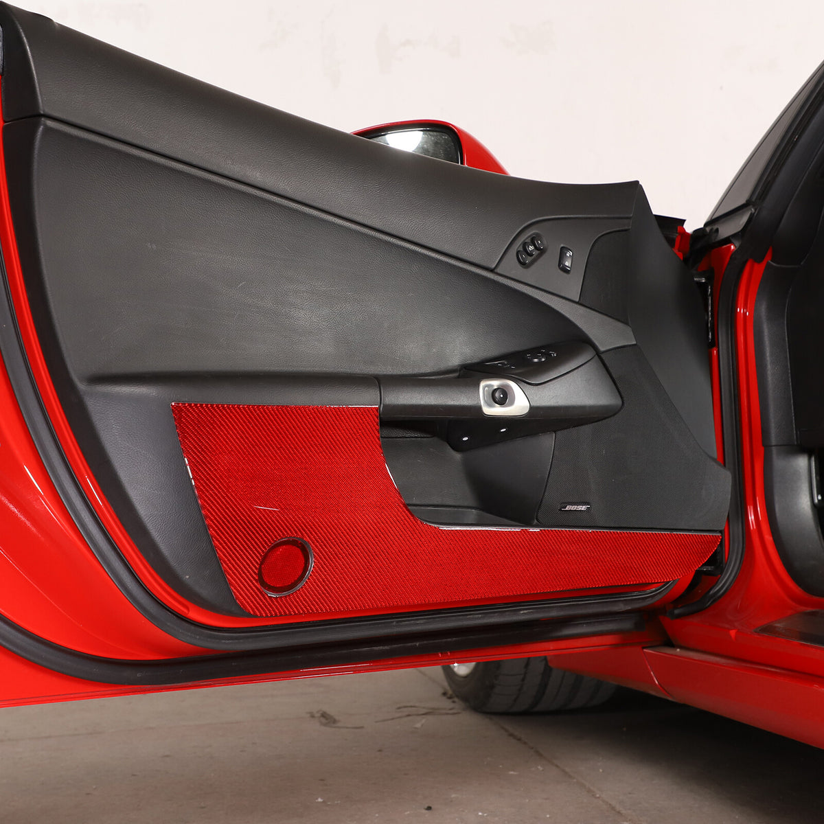 For Corvette C6 05-13 Door Bottom Anti-Kick Anti-Scratch Trim Carbon Fiber Red 8