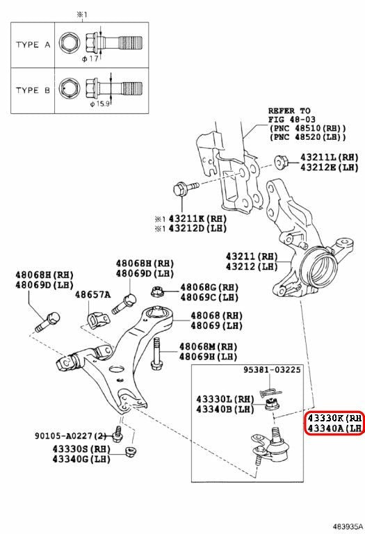 Toyota OEM JOINT ASSY, LOWER BALL, FRONT LH & RH Set Genuine 3