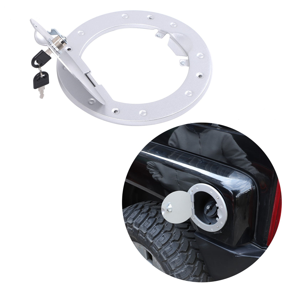 Silver Gas Cap Cover Fuel Filler Door Locking Anti-theft For Hummer H3 05-09 US 18