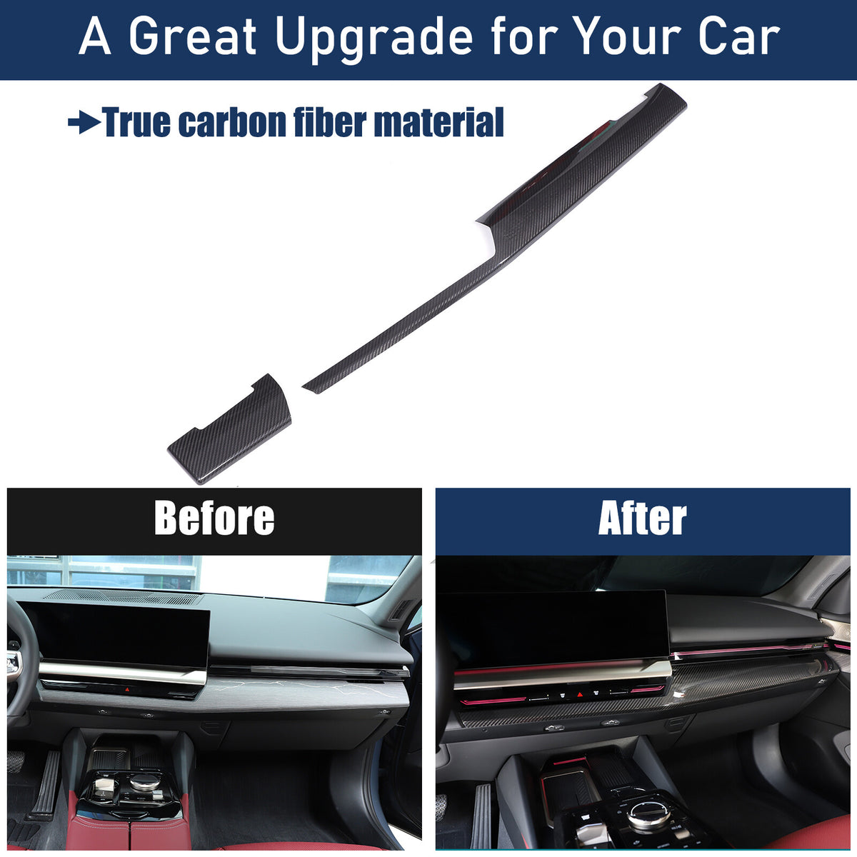 Real Carbon Fiber Center Co-pilot Dash Cover Trim Kit For BMW 5 Series G60 2024+ 18