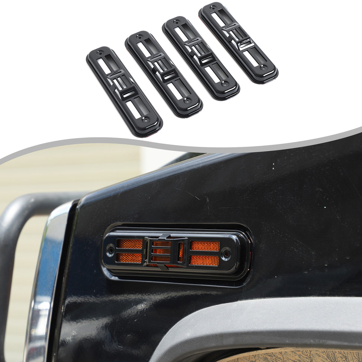 Glossy Piano Black Roof & Side Turn Signal Light Trim Set For Hummer H2 2003-09 5