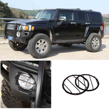 Black Steel Front Fog Light Lamp Frame Cover Trim For Hummer H3 05-09 6