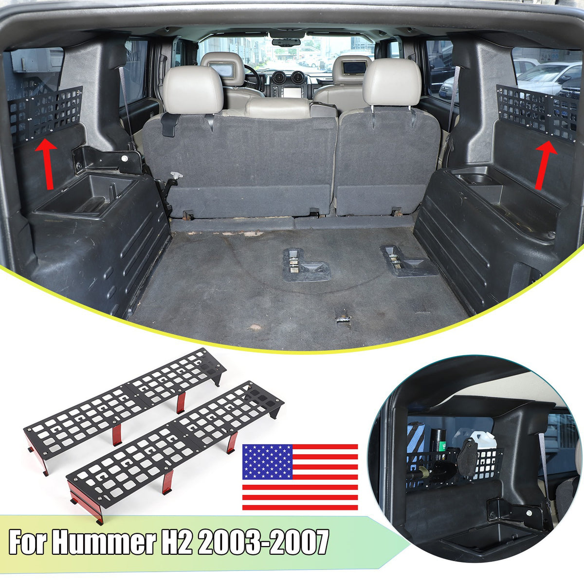 Carbon Steel Aluminum Rear Side Window Molle Panel For Hummer H2 2003-07 US 1