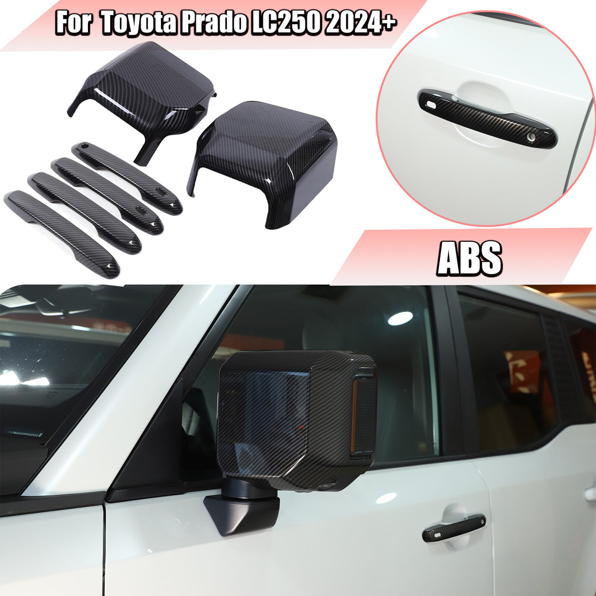 Carbon fiber ABS Door Handle & Mirror Trim For Toyota Land Cruiser LC250 24+ US 1