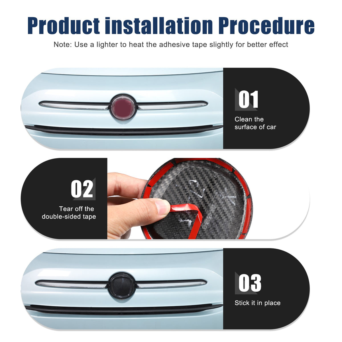 Real Carbon Fiber Front & Rear Emblem Cover Trim For Fiat 500 312 2016+ 4
