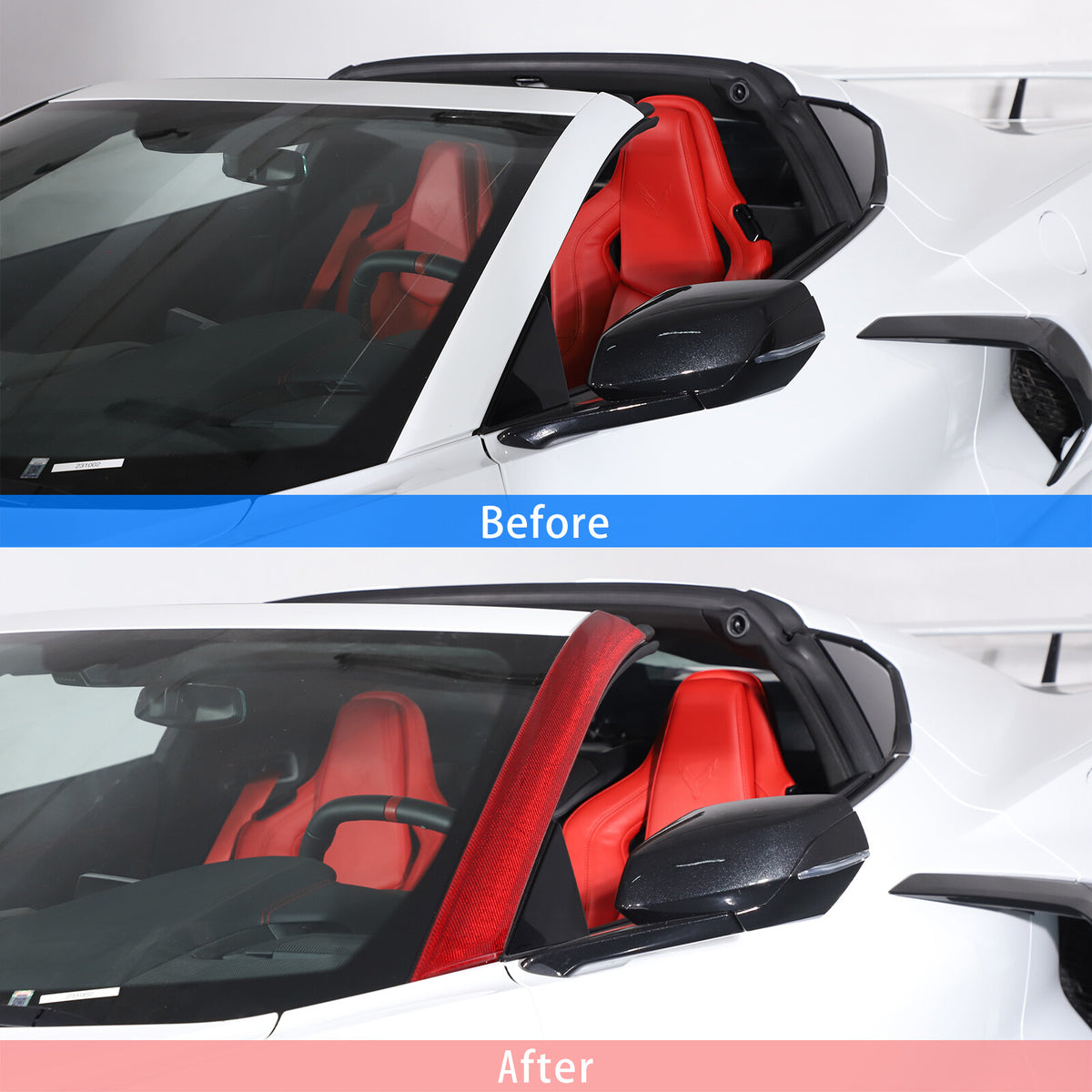 Red Carbon Fiber Exterior A-pillar Trim Cover Fits For Corvette C8 2020-2026 7