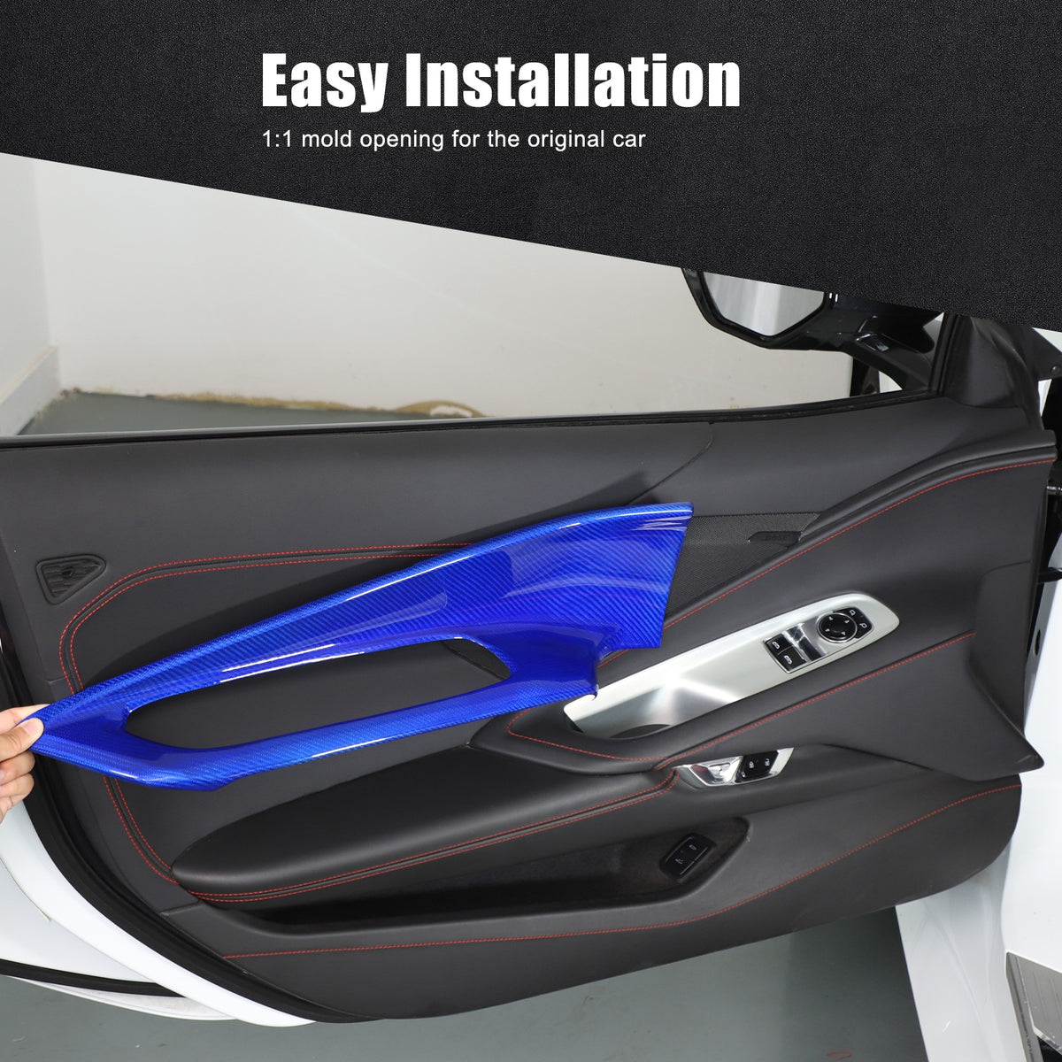 Blue Real Carbon Fiber Interior Door Panel Trim Cover For Corvette C8 2020-2026 9