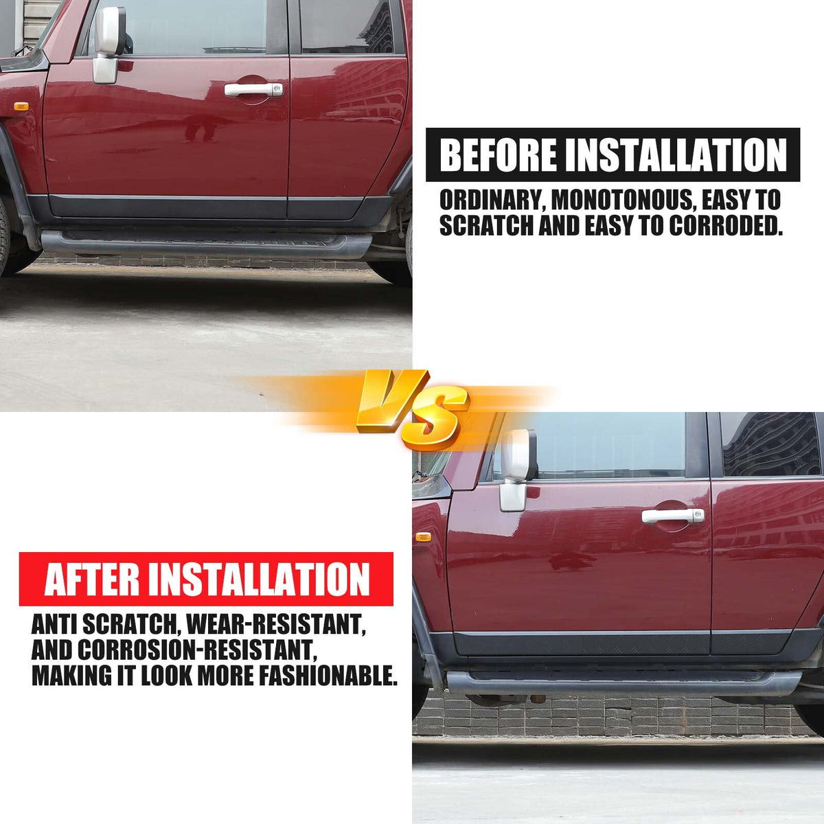Black Alloy Car Body Door Side Molding Trim For Toyota FJ Cruiser 2007-21 17