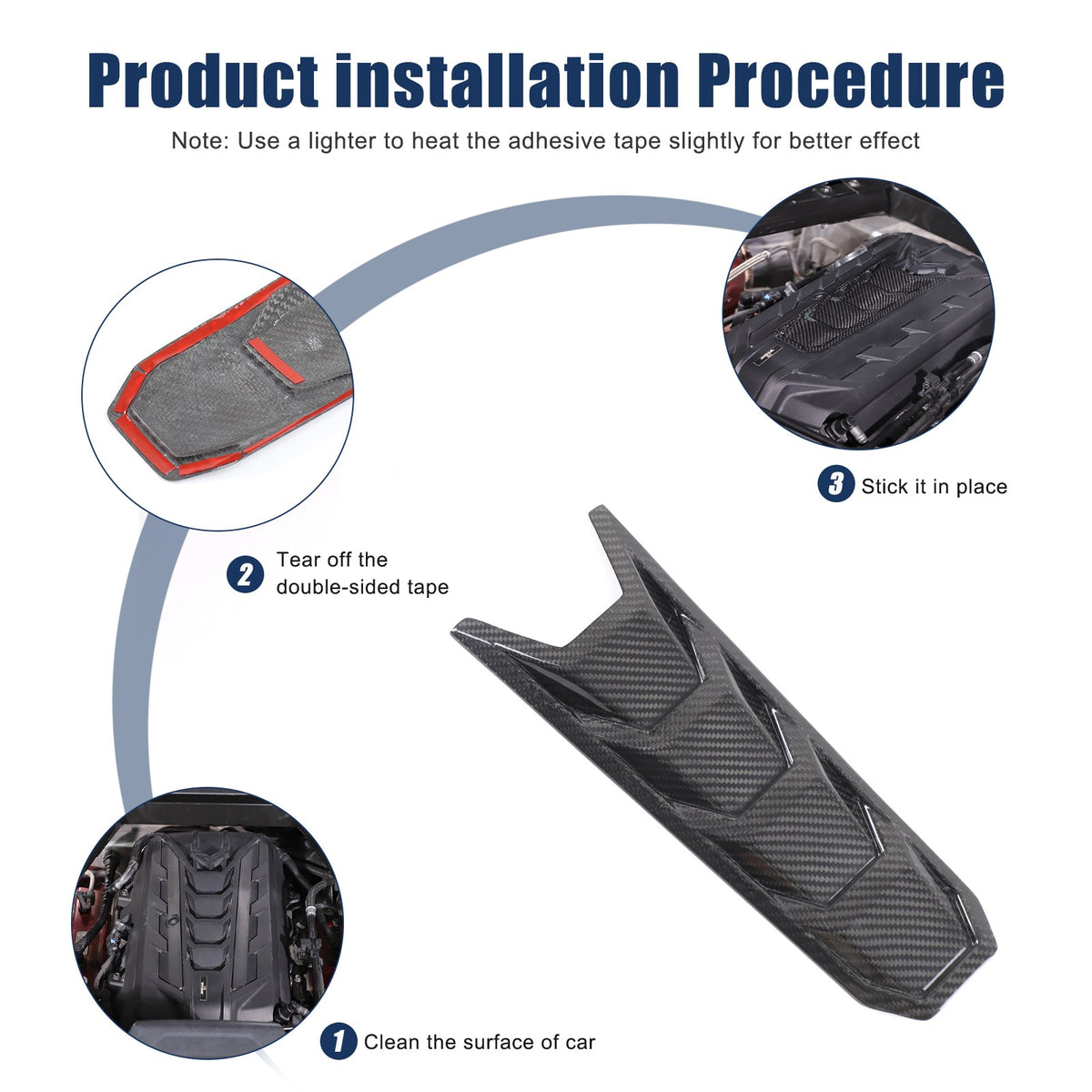 Real Carbon Fiber Engine Hood Center U-Shaped Cover Trim For Corvette C8 2020+ 3