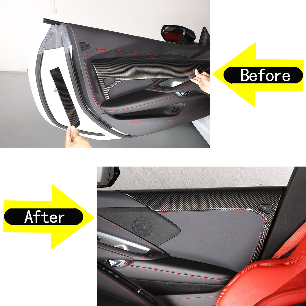 Carbon Fiber Style Inner Interior Door Panel Cover Trim For Corvette C8 20-26 20